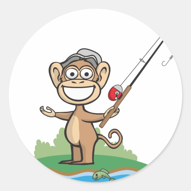 Sticker Rond Pêche au singe (Devant)