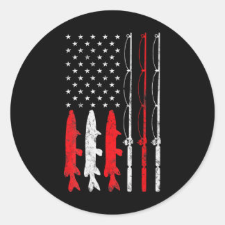 Sticker Rond Pêche bâton drapeau américain Pêche pour pêcheur