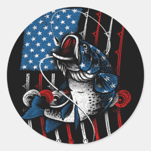 Sticker Rond Pêche Cool Pour Hommes Femmes Drapeau Américain Us