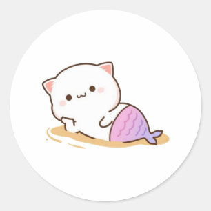 Sticker Rond Pêche Et Chat Goma Mochi