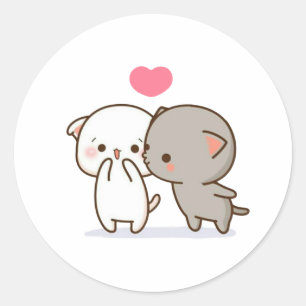 Sticker Rond Pêche Et Chat Goma Mochi