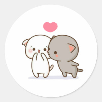 Sticker Rond Pêche Et Chat Goma Mochi