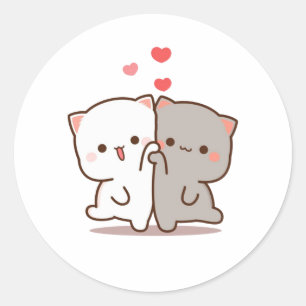 Sticker Rond Pêche Et Chat Goma Mochi