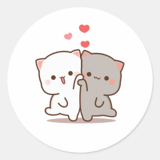 Sticker Rond Pêche Et Chat Goma Mochi