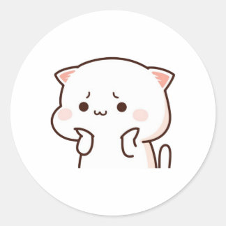 Sticker Rond Pêche Et Chat Goma Mochi