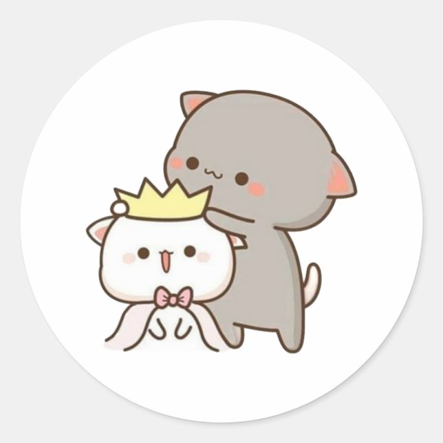 Sticker Rond Pêche Et Chat Goma Mochi (Devant)
