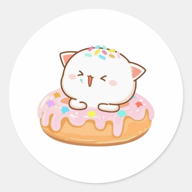 Sticker Rond Pêche Et Goma Mochi Donut De Chat (Devant)