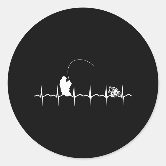Sticker Rond Pêche Heartbeat pêcheur attraper une bobine de poi (Devant)