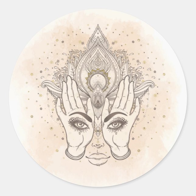 Sticker Rond Pêche & Or Boho Lotus Flower Beauté (Devant)