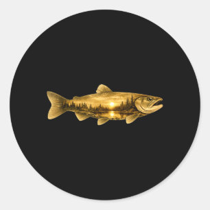 Sticker Rond Pêche Pêcheur Extérieur Nature Forêt Drôle