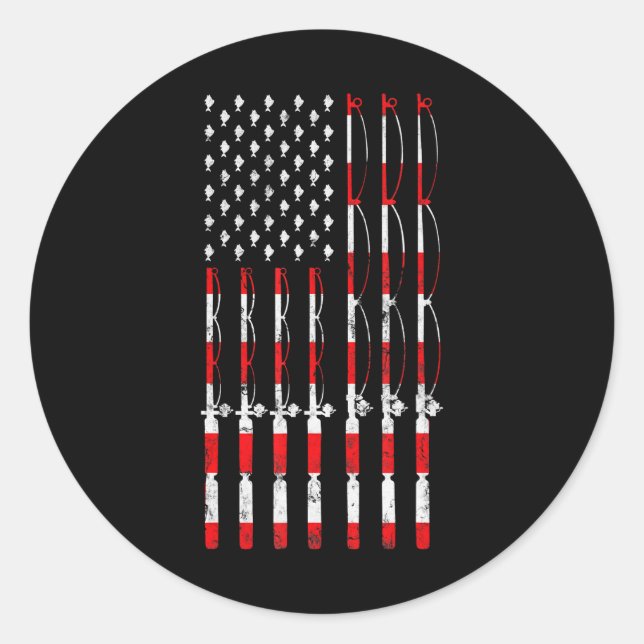 Sticker Rond Pêche Poteau Américain Drapeau Pêche Patriotique (Devant)