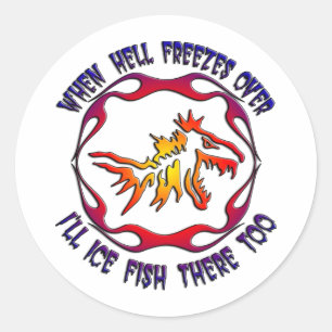STICKER ROND PÊCHE SUR LA GLACE