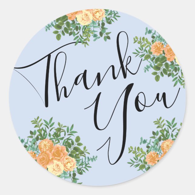 Sticker Rond Pêcher bleu clair Mariage Roses Floral (Devant)