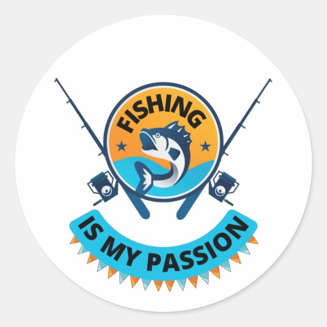 Sticker Rond Pêcher c'est ma passion, allons pêcher T-shirt (Devant)
