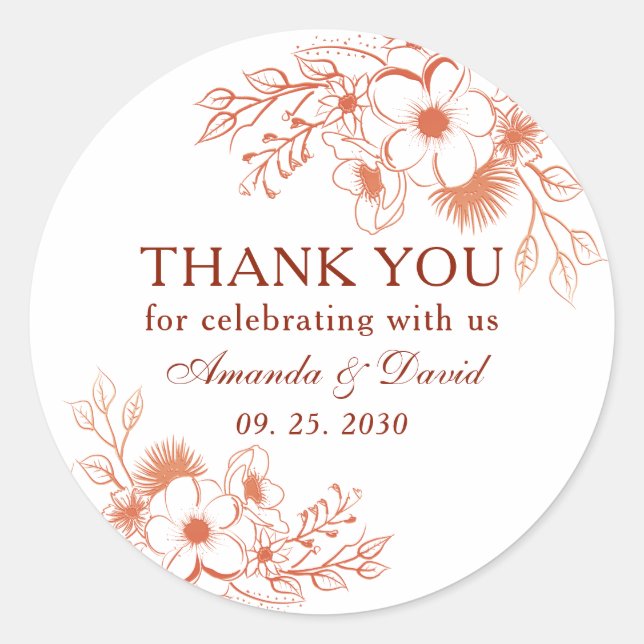 Sticker Rond Pêcher le Merci Mariage Floral (Devant)