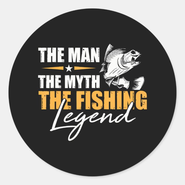 Sticker Rond Pêcher L'Homme Mythe Légende Pêcheur Cool pêcheur (Devant)
