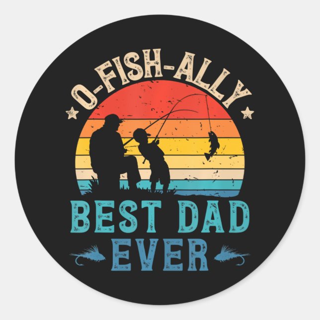 Sticker Rond Pêcher meilleur papa jamais Ofish Sunset pêcheur (Devant)
