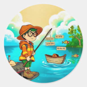 Sticker Rond Pêcher pour la simplicité : l'évasion d'un enfant