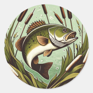 Sticker Rond Pêcheur d'Achigan à grande bouche Fête des pères