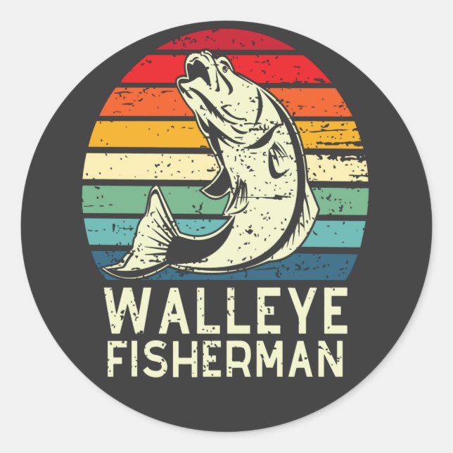 Sticker Rond pêcheur de walleye cool walleye conception de pêch (Devant)