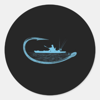 Sticker Rond Pêcheur en kayak Graphique de crochet de pêche Kay