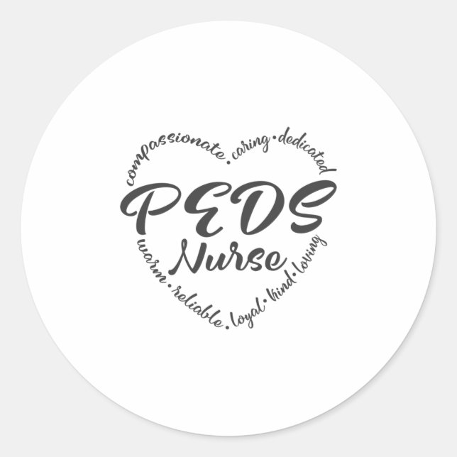 Sticker Rond PEDS Nurse, infirmière pédiatrique avec coeur (Devant)