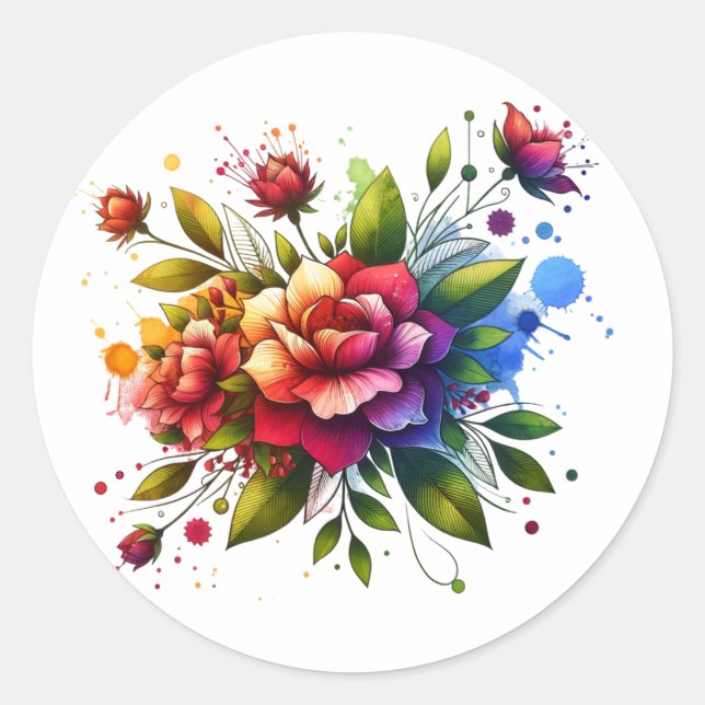 Sticker Rond Pegatina con Diseño de Flores y Libro" (Devant)