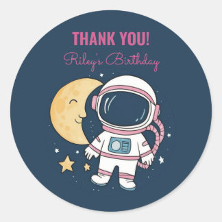 Sticker Rond Pegatina Redonda Cumpleaños Astronauta Pink Blue