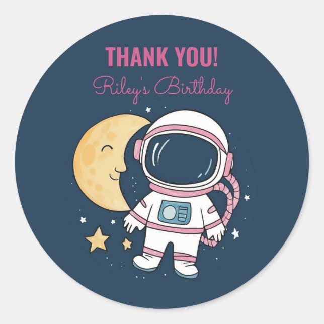 Sticker Rond Pegatina Redonda Cumpleaños Astronauta Pink Blue (Devant)