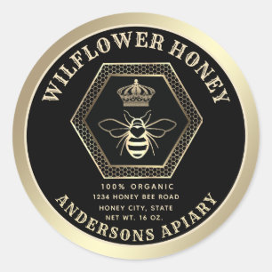 Sticker Rond Peigne de miel élégant or queen bee miel pot