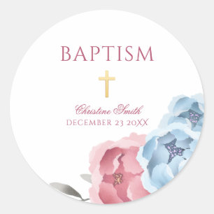Sticker Rond Peine rose Bleu Floral Garçon Fille Baptême