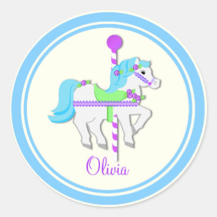 Sticker Rond Peint Pony Bleu clair et PurpleCarousel