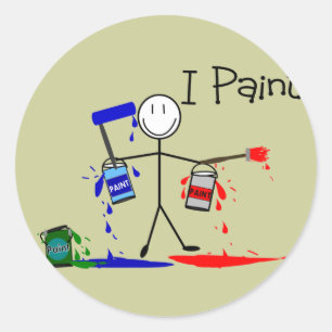 Sticker Rond Peintres Cadeaux "I Paint" Design Personnages en a