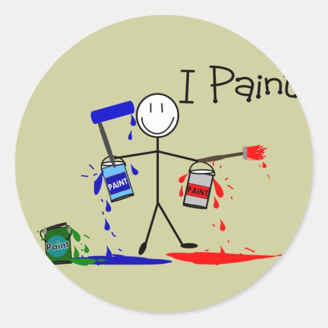 Sticker Rond Peintres Cadeaux "I Paint" Design Personnages en a (Devant)
