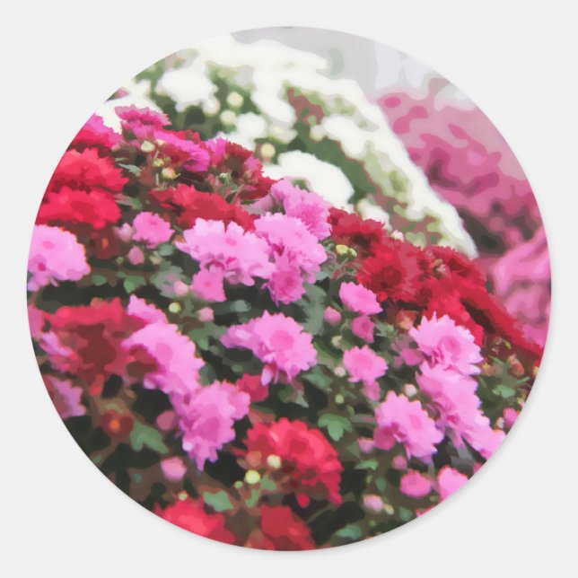 Sticker Rond Peinture à fleur rouge blanc et rose (Devant)