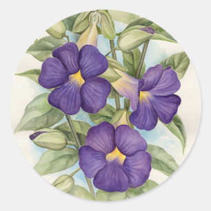 Sticker Rond Peinture à fleurs tropicales pourpres - Multi