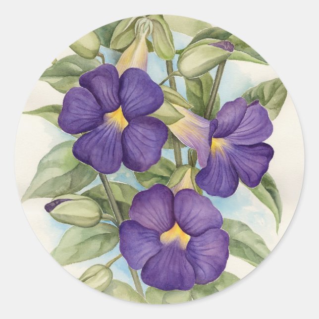 Sticker Rond Peinture à fleurs tropicales pourpres - Multi (Devant)
