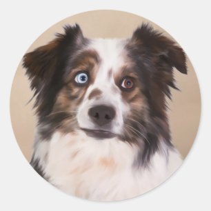 Sticker Rond Peinture à l'huile de chien berger australien Art