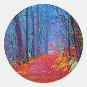 Sticker Rond Peinture à l'huile de forêt sous lumière noire