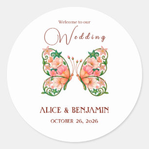 Sticker Rond Peinture à l'huile romantique papillon floral