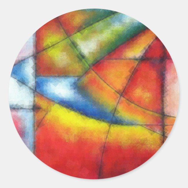 Sticker Rond peinture abstraite rouge jaune vert bleu (Devant)