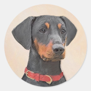 Sticker Rond Peinture allemande Pinscher peinture art animal or