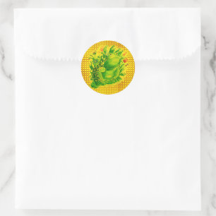 Sticker Rond Peinture artisanale de grenouille verte