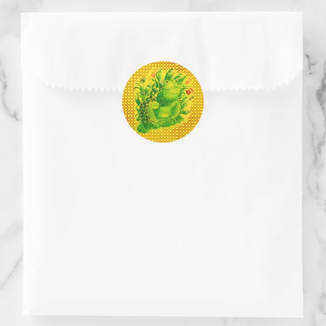 Sticker Rond Peinture artisanale de grenouille verte (Sac)