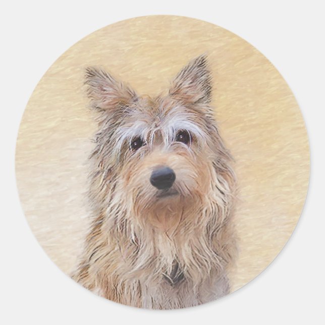 Sticker Rond Peinture Berger Picard - Joli art original chien (Devant)