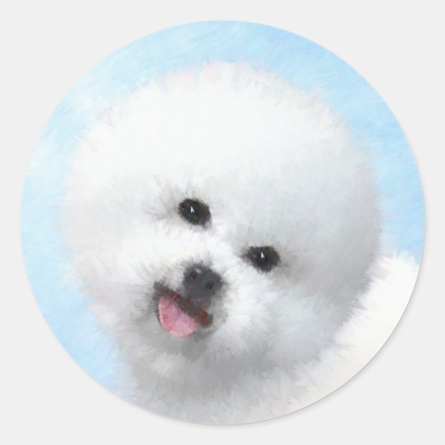 Sticker Rond Peinture Bichon Frise - Cute Original Chien Art (Devant)