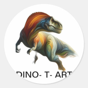 Sticker Rond Peinture d'art traditionnel 🦖 rugissant d'un DINO