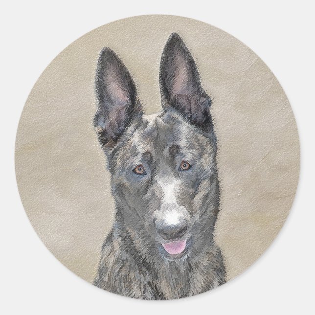 Sticker Rond Peinture de berger hollandais - jolie art original (Devant)