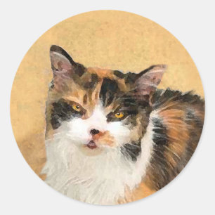Sticker Rond Peinture de chat Calico - Cute Original Cat Art