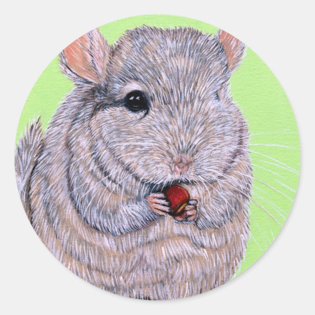 Sticker Rond Peinture de Chinchilla à la poitrine molle (Devant)